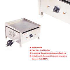 Kiran Hot Dosa Plate Stainless Steel Body with Plate Size 15 x 15 for Making Dosa, Capati Amlete Uttapa