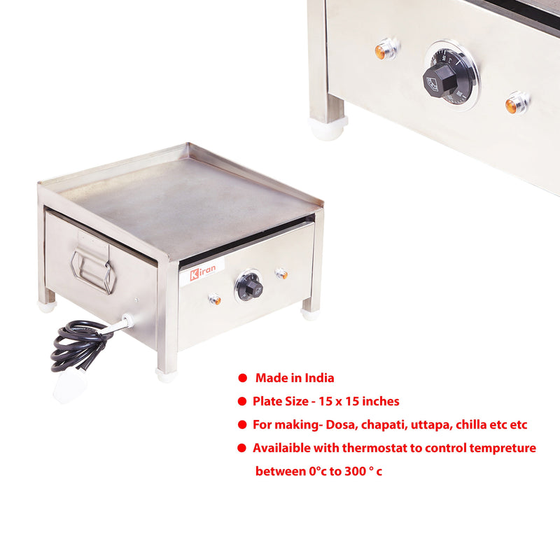 Kiran Hot Dosa Plate Stainless Steel Body with Plate Size 15 x 15 for Making Dosa, Capati Amlete Uttapa