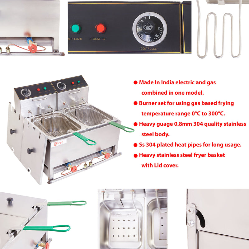 Kiran 8 Liter Double Pan Deep Fryer - Electric & Gas