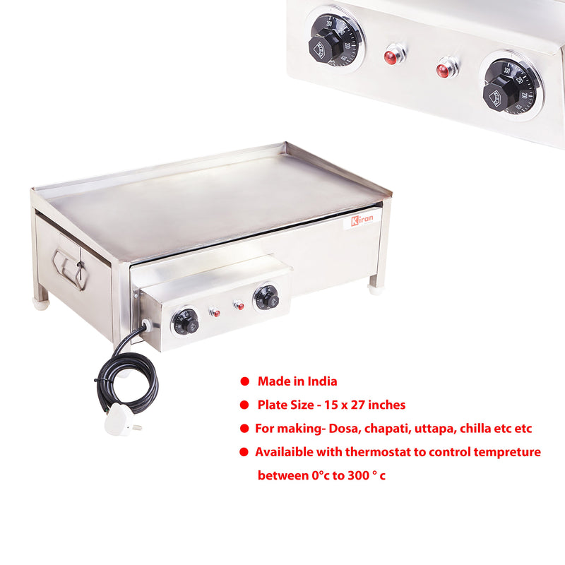 Kiran Hot Dosa Plate Stainless Steel Body with Plate Size 15 x 27 for Making Dosa, Capati Amlete Uttapa