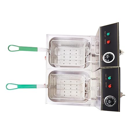 Kiran Enterprise Stainless Steel Electric & Gas 8 Liter Double Pan Deep Fryer for Restaurant and Kitchen and commercial Use