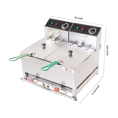 Kiran Enterprise Stainless Steel Electric & Gas 8+8 Double Pan Deep Fryer for Restaurant and Kitchen and commercial Use