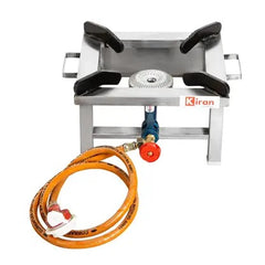 kiran Gas stove/Bhatti with Brass nut hose pipe, High Pressure Regulator and valve Stainless Steel Manual Gas Stove 12 x 12 (1 Burners)