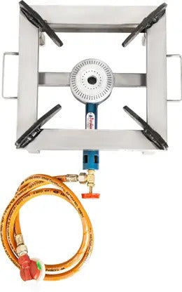 kiran Gas stove/Bhatti with Brass nut hose pipe, High Pressure Regulator and valve Stainless Steel Manual Gas Stove 12 x 12 (1 Burners)