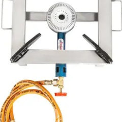 kiran Gas stove/Bhatti with Brass nut hose pipe, High Pressure Regulator and valve Stainless Steel Manual Gas Stove 10 x 10 (1 Burners)