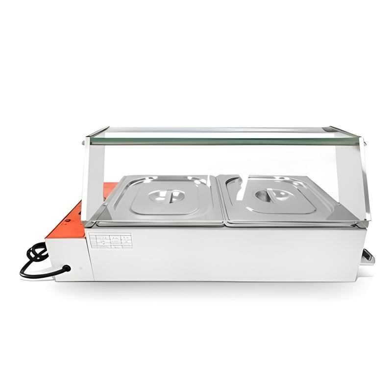 Electric Bain Marie with Glass-2 Compartments (2 GN Pans of 1/2 100mm~5.5L/Pan )