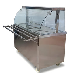 Premium 4000W Electric HOT Bain Marie Ready Counters with LED Light - Acrylic Sliding Door | Hot Inner Cabinets | 4 Wheels (2 With & 2 Without Brakes) | Wooden Packing for Glass | (GN Pans of 1/1 150mm)