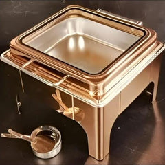 Chafing Dish Square  6L with Transparent Roof Top , Hydraulic Soft Close & Gel Based Heating - ROSE GOLD