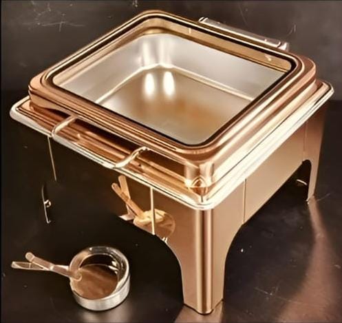 Chafing Dish Square  6L with Transparent Roof Top , Hydraulic Soft Close & Gel Based Heating - ROSE GOLD