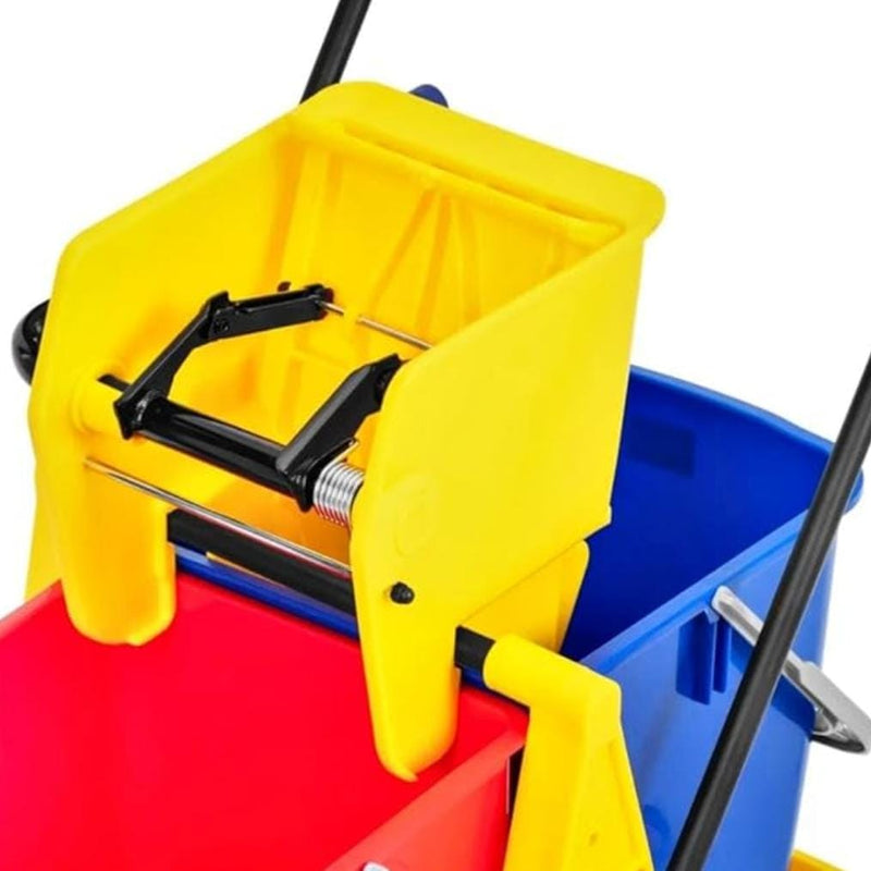 MS Handle Double Bucket Mop Wringer Trolley - 17L + 17L | Virgin Plastic Body