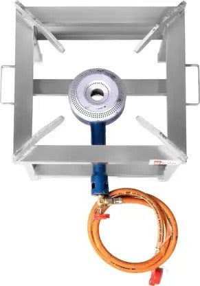 kiran 18x18 SS Gas stove/Bhatti with Jumbo Burner, Hose Pipe and regulator Stainless Steel Manual Gas Stove (1 Burners)