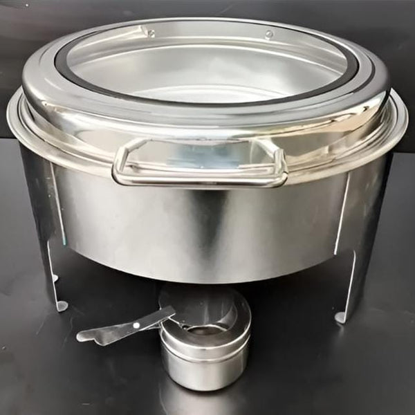 Chafing Dish Round 6L with Hydraulic Soft Close & Gel Based Heating - SS PLAIN