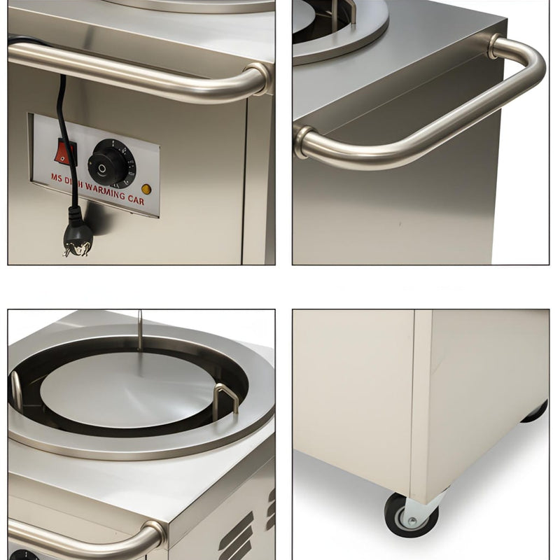 Electric Square Shaped SS Plate Warmer with Temp Controller & Wheel Lock Function - Single (Capacity: 50 plates/batch | Max Plate Size: 27.5cm Diameter)