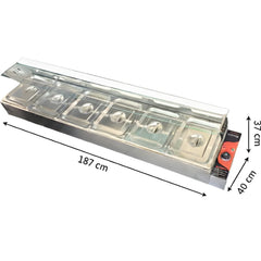 Electric Bain Marie with Glass - 6 Compartments ( 6 GN Pans of 1/2 100mm ~ 5.5L/Pan )