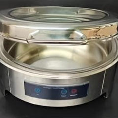 Chafing Dish Round 6L with Hydraulic Soft Close. Inbuilt Heater & Digital Temperature Controller - SS PLAIN