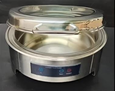 Chafing Dish Round 6L with Hydraulic Soft Close. Inbuilt Heater & Digital Temperature Controller - SS PLAIN