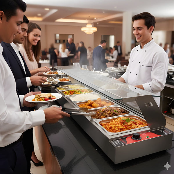 Electric Bain Marie with Glass - 6 Compartments ( 6 GN Pans of 1/2 100mm ~ 5.5L/Pan )