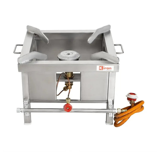 kiran 18X18X12 SS Stove/Bhatti with Brass nut hose pipe, and valve Stainless Steel Manual Gas Stove (1 Burners)