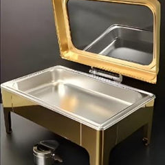 Gold Chafing Dish Rectangle 9L with Gel Based Heating + Transparent Lid + Hydraulic Soft Close ( 1 GN Pan of 1/1 65mm )