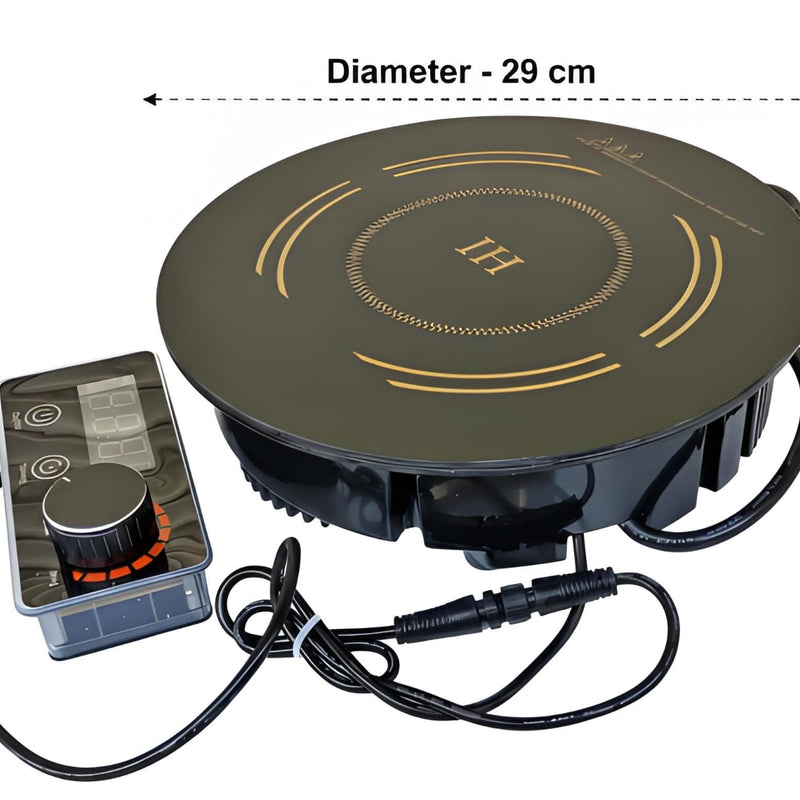 Kiran Full Black Body Induction - |  2500W | Round | Flat Base |  Removable Adapter &  Touchscreen + Knob Model