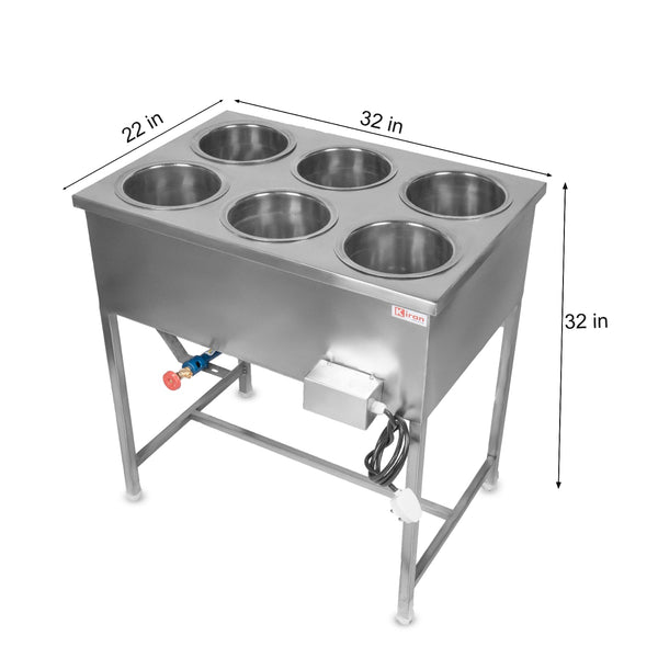 Kiran Stainless Steel 6-Pot Electric Bain Marie / Hot Case for Commercial Kitchen