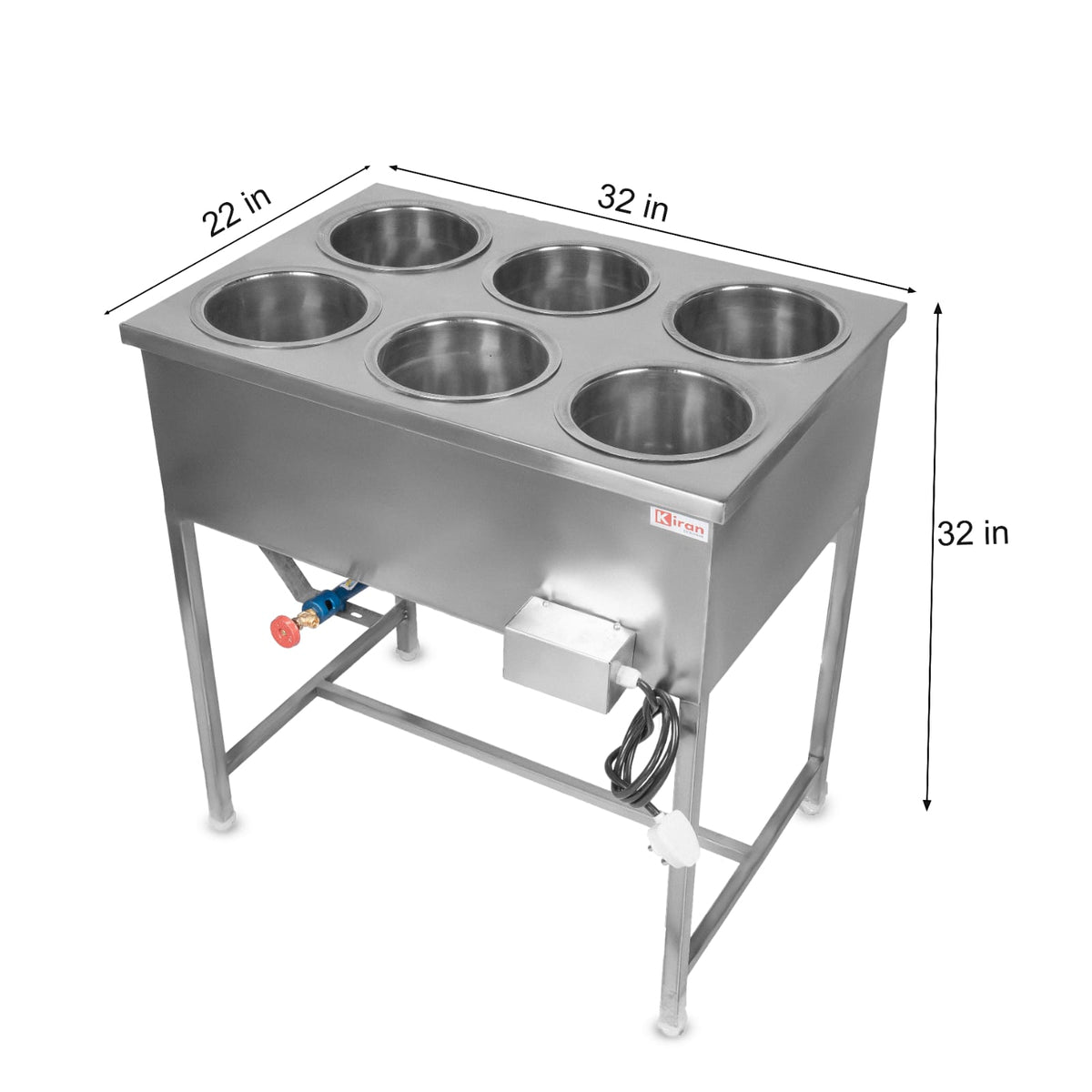 Kiran Stainless Steel 6-Pot Electric Bain Marie / Hot Case for Commercial Kitchen
