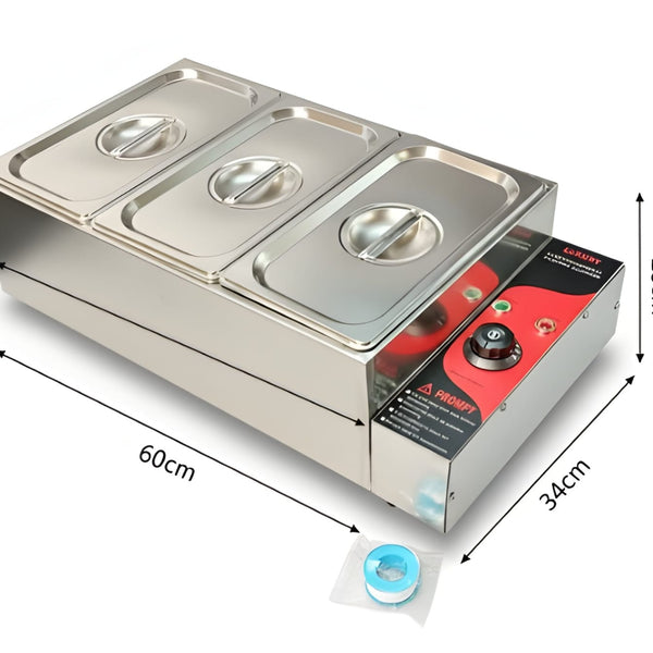 Electric Bain Marie without Glass - 3 Compartments (3) GN Pans of 1/3 150mm ~ 5.5L/Pan)