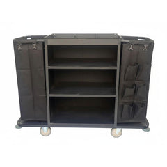 MS Black Housekeeping Trolley - Full Size with Two Sided Bags( 1 Side Plain + 1 Side with Pockets )