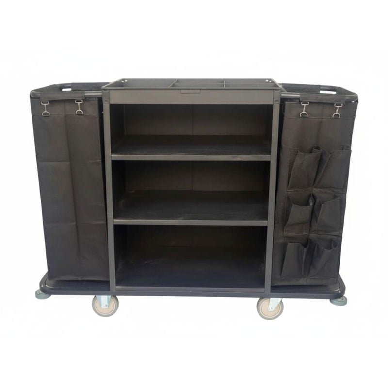 MS Black Housekeeping Trolley - Full Size with Two Sided Bags( 1 Side Plain + 1 Side with Pockets )
