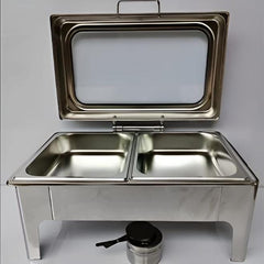 Chafing Dish RECTANGLE  9L with Transparent Roof Top , Hydraulic Soft Close & Gel Based Heating - SS PLAIN