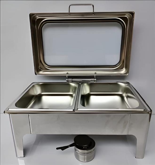 Chafing Dish RECTANGLE  9L with Transparent Roof Top , Hydraulic Soft Close & Gel Based Heating - SS PLAIN