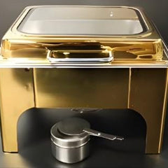 Gold Chafing Dish Square 6L with Gel Based Heating + Transparent Lid + Hydraulic Soft Close ( 1 GN Pan of 2/3 65mm )