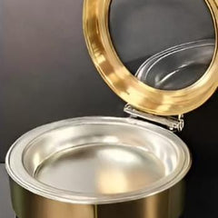 Gold Chafing Dish Round 6L with Gel Based Heating + Transparent Lid + Hydraulic Soft Close ( 1 GN Pan of 65mm )