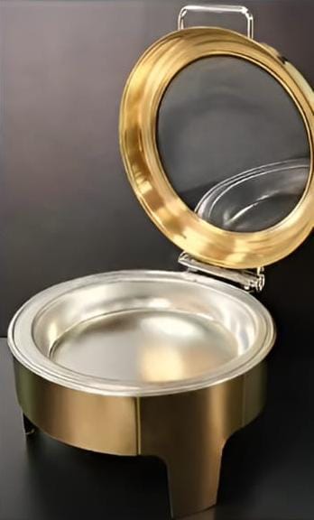 Gold Chafing Dish Round 6L with Gel Based Heating + Transparent Lid + Hydraulic Soft Close ( 1 GN Pan of 65mm )