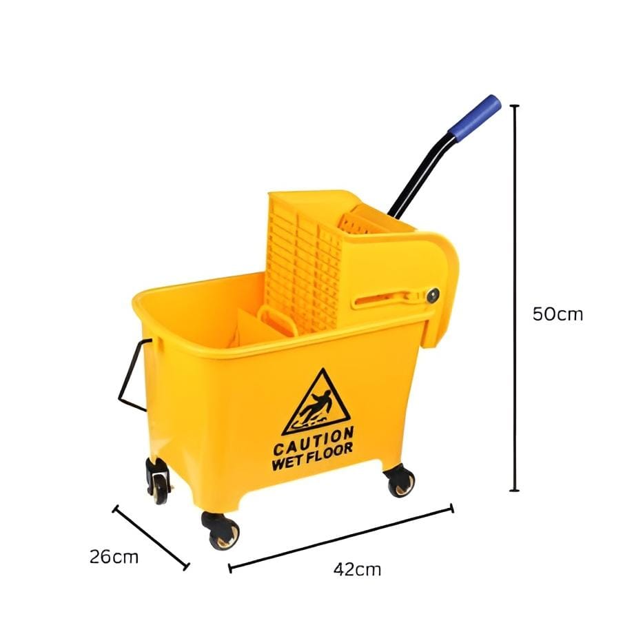 MS Handle Single Bucket Mop Wringer Trolley-20L | Virgin Plastic Body