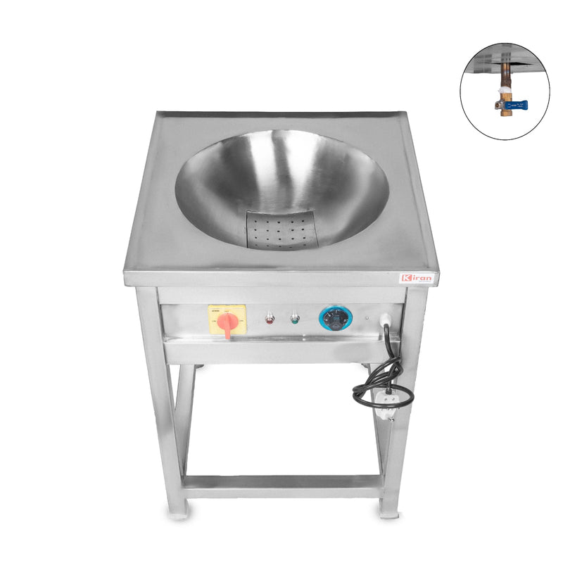 Electric Kadai 4.5KW for Commercial Use | Stainless Steel Body with Deep Bowl & Drain | Heavy-Duty Electric Wok Counter for Hotel, Restaurant & Catering Kitchen
