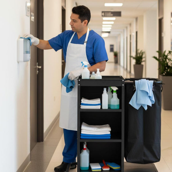 MS Black Housekeeping Trolley - Half Size with One Sided Plain Bag