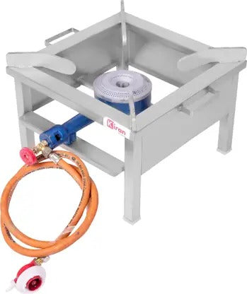 kiran 18x18 SS Gas stove/Bhatti with Jumbo Burner, Hose Pipe and regulator Stainless Steel Manual Gas Stove (1 Burners)