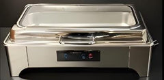 Digital Silver Chafing Dish Rectangle 9L with Inbuilt Heater + Transparent Lid + Hydraulic Soft Close ( 1 GN Pan of 1/1 65mm )