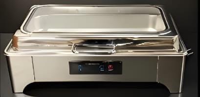 Digital Silver Chafing Dish Rectangle 9L with Inbuilt Heater + Transparent Lid + Hydraulic Soft Close ( 1 GN Pan of 1/1 65mm )