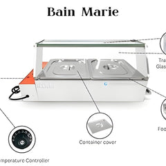 Electric Bain Marie with Glass-2 Compartments (2 GN Pans of 1/2 100mm~5.5L/Pan )
