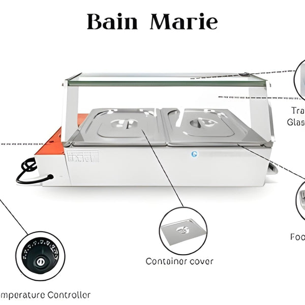Electric Bain Marie with Glass-2 Compartments (2 GN Pans of 1/2 100mm~5.5L/Pan )