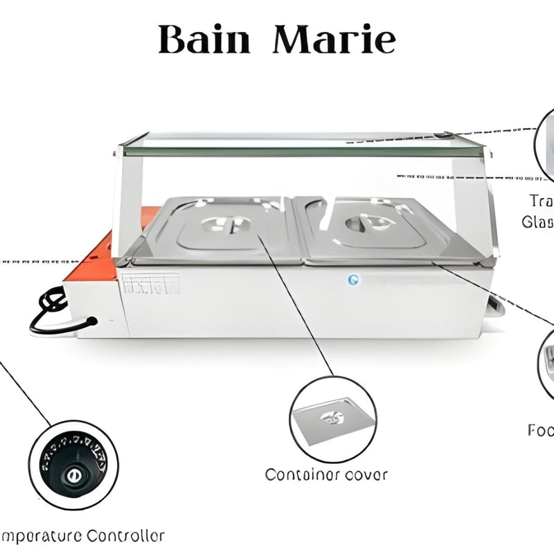 Electric Bain Marie with Glass-2 Compartments (2 GN Pans of 1/2 100mm~5.5L/Pan )