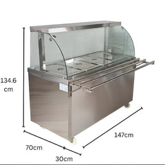 Premium 4000W Electric HOT Bain Marie Ready Counters with LED Light - Acrylic Sliding Door | Hot Inner Cabinets | 4 Wheels (2 With & 2 Without Brakes) | Wooden Packing for Glass | (GN Pans of 1/1 150mm)