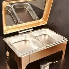 Chafing Dish Rectangle 9L with Transparent Roof Top , Hydraulic Soft Close & Gel Based Heating - ROSE GOLD