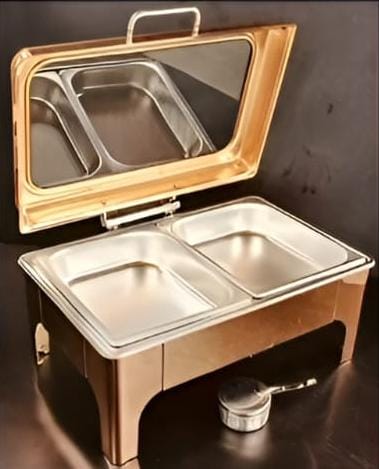 Chafing Dish Rectangle 9L with Transparent Roof Top , Hydraulic Soft Close & Gel Based Heating - ROSE GOLD