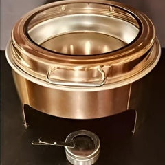 Chafing Dish Round  6L with Transparent Roof Top , Hydraulic Soft Close & Gel Based Heating - ROSE GOLD