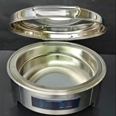 Chafing Dish Round 6L with Hydraulic Soft Close. Inbuilt Heater & Digital Temperature Controller - SS PLAIN
