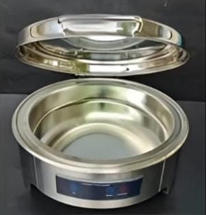 Chafing Dish Round 6L with Hydraulic Soft Close. Inbuilt Heater & Digital Temperature Controller - SS PLAIN