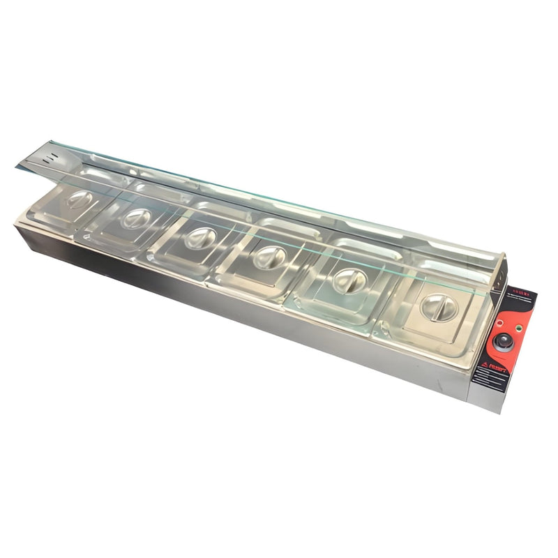 Electric Bain Marie with Glass - 6 Compartments ( 6 GN Pans of 1/2 100mm ~ 5.5L/Pan )